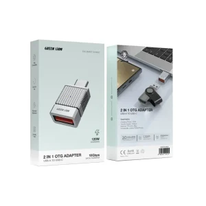مبدل OTG گرین لاین ۲ در ۱ توان ۱۲۰ وات مدل Green Lion 2 in 1 OTG Adapter 120W 10Gbps Lightning + USB-C