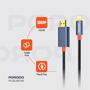 کابل HDMI به Lightning پرودو (۱.۸ متر، 1080P) مدل Porodo Woven Braided Lightning HDMI Cable 1.8M 1080P