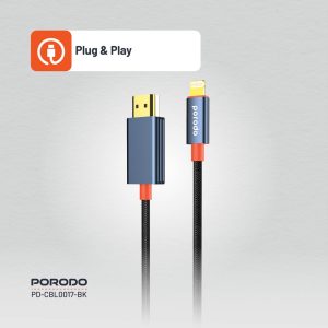 کابل HDMI به Lightning پرودو (۱.۸ متر، 1080P) مدل Porodo Woven Braided Lightning HDMI Cable 1.8M 1080P