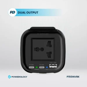 اینورتر برق خودرو Powerology با خروجی AC، USB-A، دو عدد Type-C و خروجی DC
