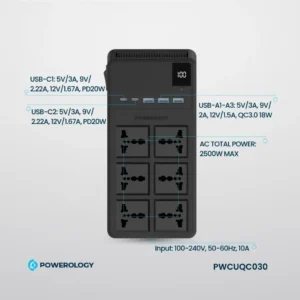 چندراهی برق هوشمند powerology ظرفیت 2500w با کابل جمع‌شونده