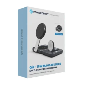 پایه شارژر وایرلس چندکاره Powerology مدل Qi2-15W مخصوص آیفون ۱۵