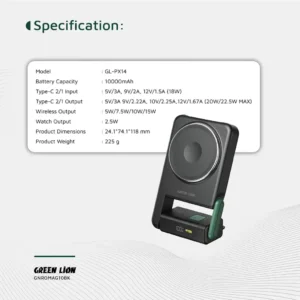 پاوربانک Green Lion مدل Rotex MagSafe ظرفیت ۱۰٬۰۰۰ میلی‌آمپر