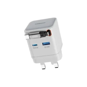 شارژر دیواری دو پورت پاورولوجی مدل GaN با کابل جمع‌شونده PD65W و QC18W