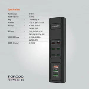 هاب شارژر USB چند پورت Porodo مدل FWC031 توان ۸۵ وات