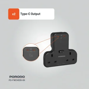 چندراهی برق Porodo مدل FWC026 با توان ۳۲۵۰ وات و خروجی PD 45W