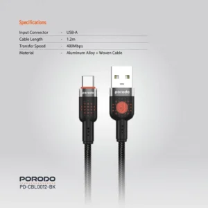 کابل شارژ USB-A به USB-C پرودو مدل Porodo USB-A to USB-C Braided Cable