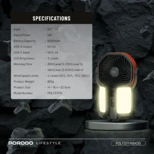 پنکه خورشیدی قابل حمل پرودو مدل Porodo SunCharge Outdoor Solar Fan