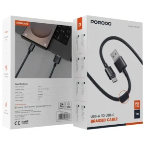 کابل شارژ USB-A به USB-C پرودو مدل Porodo USB-A to USB-C Braided Cable طول 1 متری