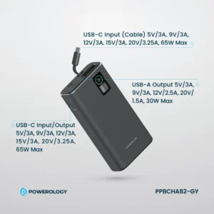 پاوربانک آلومینیومی پاورولوژی ۲۰۰۰۰ میلی‌آمپر ۶۵ وات مدل Powerology Aluminum Power Bank 20000mAh 65W