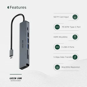 هاب ۷ در ۱ گرین لاین مدل Green Lion 7-in-1 USB-C Hub Super Speed
