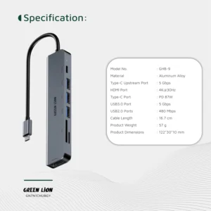 هاب ۷ در ۱ گرین لاین مدل Green Lion 7-in-1 USB-C Hub Super Speed