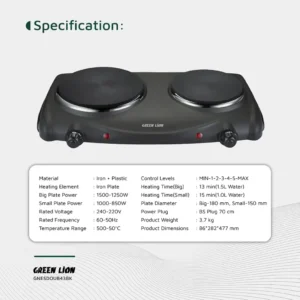 اجاق برقی گرین لاین مدل Green Lion Electric Stove GLEG-45 Dual Burner 2000W