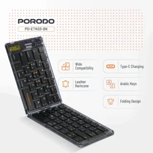 کیبورد بیسیم تاشو پرودو مدل Porodo Crystal Shell Wireless Foldable Keyboard