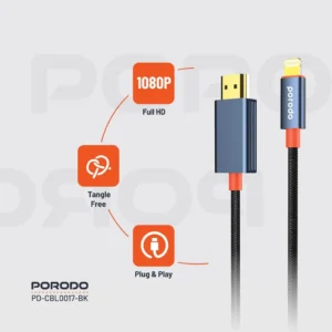 کابل HDMI به Lightning پرودو (۱.۸ متر، 1080P) مدل Porodo Woven Braided Lightning HDMI Cable 1.8M 1080P