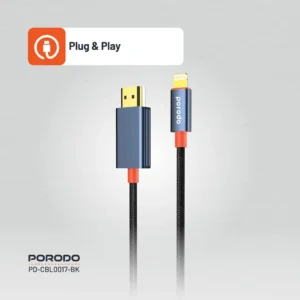 کابل HDMI به Lightning پرودو (۱.۸ متر، 1080P) مدل Porodo Woven Braided Lightning HDMI Cable 1.8M 1080P