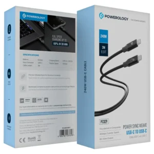 کابل USB-C به USB-C پاورولوژی مدل Powerology Power Sync Weave USB-C to USB-C Cable PC029 240W 2M