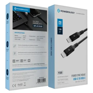کابل پاورولوژی مدل Powerology Power Sync Weave USB-C to USB-C Cable PC020 60W 1.2M